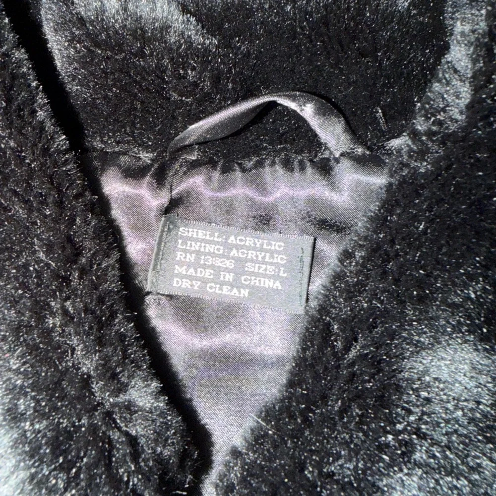 Vintage Black Faux Fur Full Zip Vest with Pockets Size Large RN 13326 A+ vtg - Picture 5 of 7